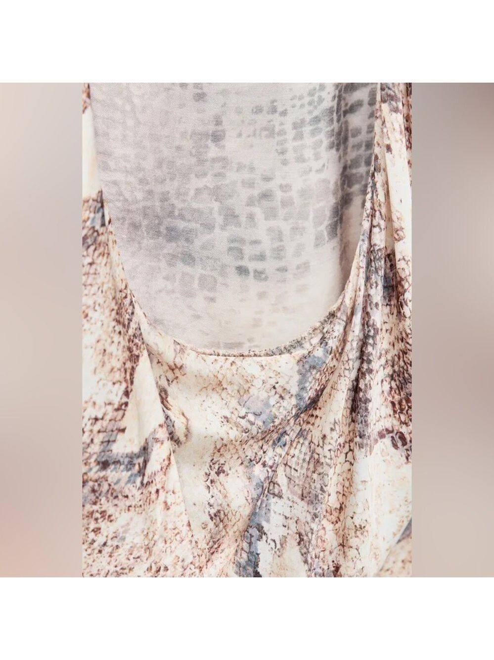 Zara Sleeveless Snake Print Satin Draped Low Back Midi Summer Dress - Picture 9 of 15